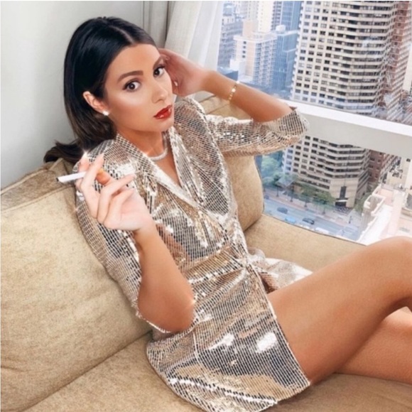 ZARA | Sequin Sparkly Gold Double Breasted Blazer Mini Dress New Years Event S - Picture 2 of 15